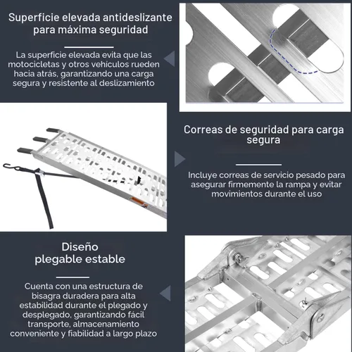 Vista 4 de MAXIVMAN - Rampa de aluminio para motocicleta con asa, capacidad de 750 libras, rampa plegable de 7.5 pies con correas de carga para camionetas