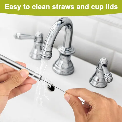 Vista 5 de 6 popotes de metal de repuesto compatibles con vaso Owala FreeSip de 40 onzas, con 2 limpiadores de pajitas, popotes reutilizables de acero