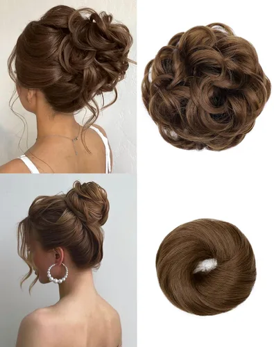Vista 12 de 2 piezas de cabello desordenado moño sintético extensiones de moño Caoba