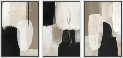 Vista 9 de SIGNFORD - Set de obras de arte en lienzo enmarcado para pared, ilustraciones abstractas de neblina del desierto en tonos neutros beige y marrón