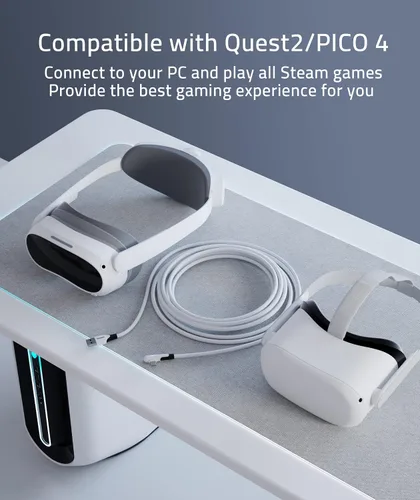 Vista 2 de Syntech Cable de enlace de 16 pies compatible con OculusMeta Quest 2ProPICO 4 accesorios VR, cable de transferencia de datos de alta velocidad