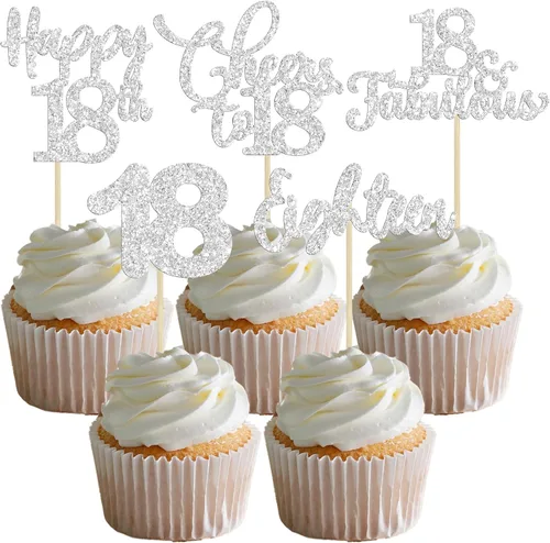 Vista 49 de Paquete de 30 adornos para cupcakes con purpurina de doble dígito para cumpleaños de 10 años, para cumpleaños, aniversario, fiesta, suministros