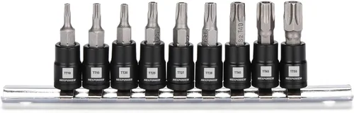 Vista 2 de MIXPOWER Juego de 9 piezas de dados Torx de 1/4 de pulgada, enchufes Torx a prueba de manipulaciones, enchufes CR-V y brocas de acero S2, TT10 - TT50