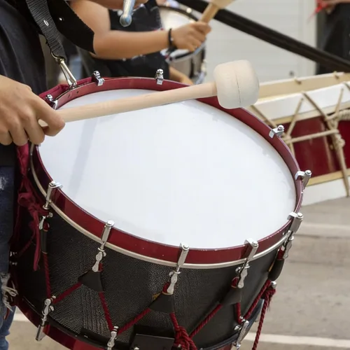 Vista 5 de Luomorgo Mazas de bombo marcha, fieltro de lana, 1 par, 13.4 pulgadas Mango de madera, palos de percusión de timbales de fieltro suave