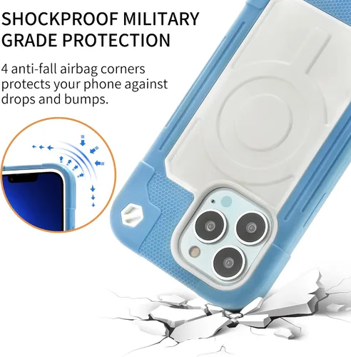 Vista 3 de MARKILL Funda magnética para iPhone 13 Pro Max, compatible con MagSafe, protección de grado militar, color azul hielo