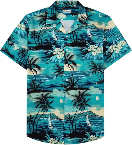 Vista 32 de Alimens & Gentle - Camisa de algodón estilo hawaiano para hombre, casual, de manga corta, ajuste regular 1609 rojo
