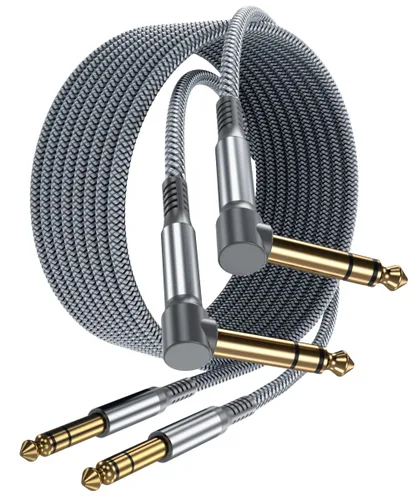Vista 8 de Elebase Paquete de 2 cables TRS para instrumentos de 1/4 de pulgada de 3.3 pies, acodado a recto, conector macho jack estéreo de 6.35mm, línea