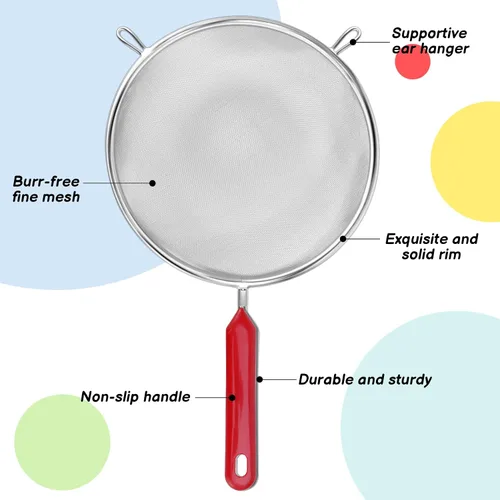 Vista 3 de 3 coladores de malla fina de acero inoxidable para cocina, tamiz fino de metal multiusos con asa, perfecto para alimentos, arroz, quinua