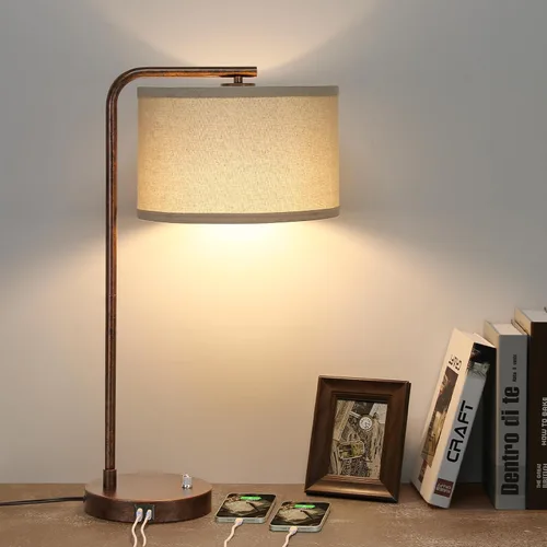 Vista 10 de Juego de 2 lámparas de mesa, lámpara de mesita de noche completamente regulable con puertos de carga USB C+A, lámparas modernas de noche