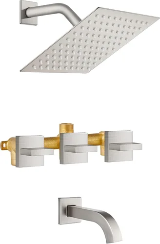 Vista 10 de Midanya Juego de grifo de ducha de 3 manijas para bañera de 8 pulgadas Negro