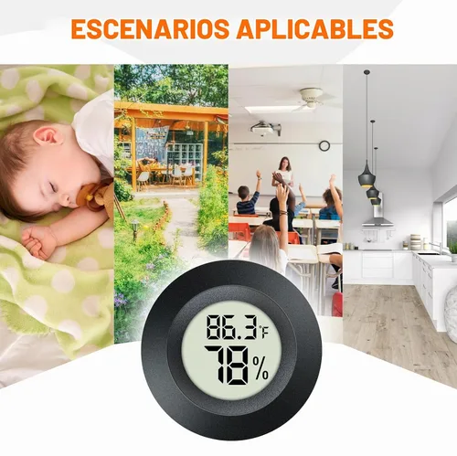 Vista 5 de 2 unidades de termómetro higrómetro mini digital con pantalla LCD, medidor de humedad para interiores y exteriores, temperatura
