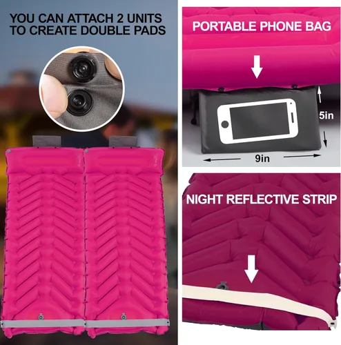 Vista 2 de Colchoneta de dormir con almohada, autoinflable, extra gruesa, ultraligera, bomba integrada, lo último para camping, senderismo, viajes, Airpad