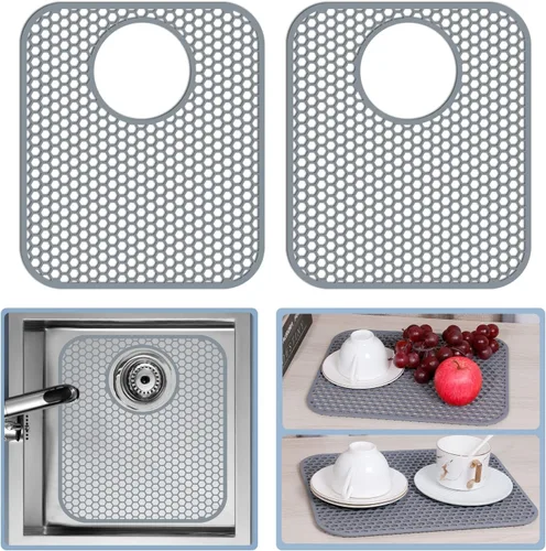 Vista 29 de Bestjing Paquete de 2 protectores de silicona para fregadero de cocina, accesorio de rejilla de cocina de 12 x 11 pulgadas, tapete antideslizante