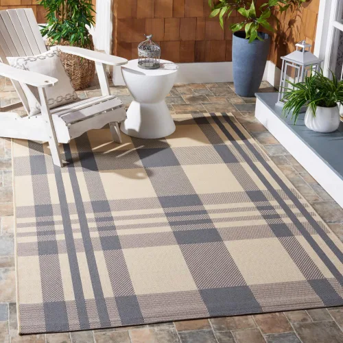 Vista 7 de SAFAVIEH Alfombra Lavable para Exteriores Colección Courtyard - 2'3" x 4', Beige y Azul, Patrón a Cuadros, No Desprende Pelusa y Fácil Limpieza