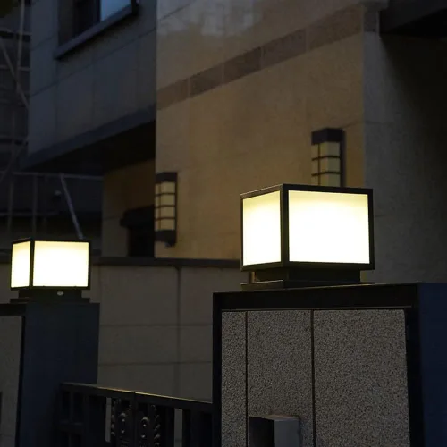 Vista 7 de Luces de poste al aire libre, luz solar de pilar IP55 para exteriores, impermeable, luz de pared cuadrada de metal, luz de poste de puerta de metal
