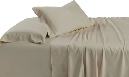 Vista 10 de Juego de sábanas sedosas y suaves de bambú-algodón híbrido, sábanas de cama 100 % de bambú-algodón. Azul