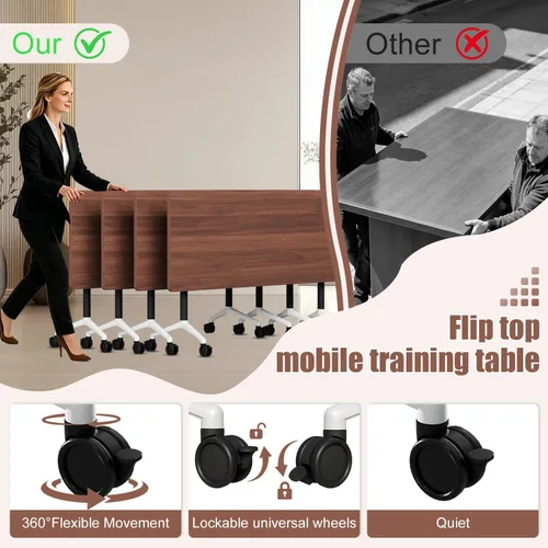 Vista 5 de 6 Pack Folding Conference Tables,55.1" Mobile Training Tables Walnut