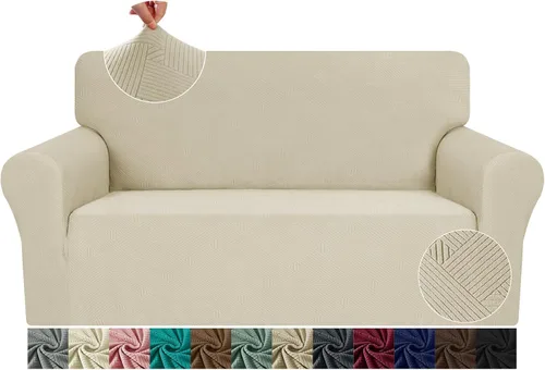 Vista 14 de JIVINE - Funda para sofá biplaza, 1 pieza elástica para sofá de 2 cojines, protector de muebles con parte inferior elástica para niños y mascotas