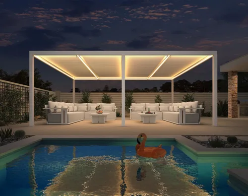 Vista 16 de PURPLE LEAF - Pérgola al aire libre con listones 10 x 12 pies de aluminio blanco con toldo rígido moderno y ajustable para patio, jardín