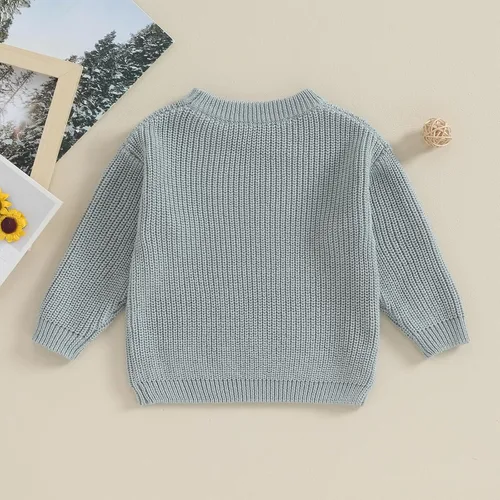 Vista 4 de Karwuiio - Suéter de punto para bebé, niña, niño, cuello redondo, manga larga, sudadera para otoño e invierno