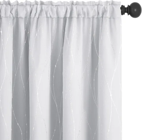Vista 16 de Deconovo - Cortinas opacas con diseño de líneas onduladas y lunares, para dormitorio y sala de estar.