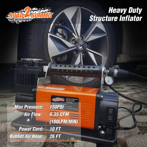 Vista 5 de Kit de compresor de aire portátil de 12 V resistente que infla 6.35 CFM (180 L/min), máximo 150 PSI, kit de compresor de aire todoterreno