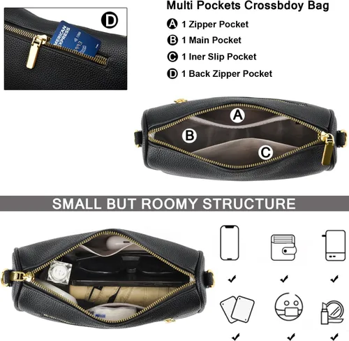 Vista 4 de Bolso cruzado pequeño para mujer, con correa ancha, diseño moderno, bolso cruzado y bolso con cremallera superior