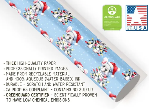 Vista 4 de Lindas luces de Navidad, papel de regalo de bulldog francés de Navidad, decoración de Navidad con temática de perro cachorro