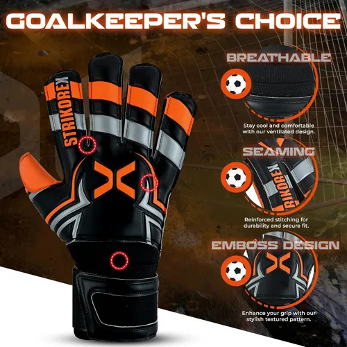 Vista 3 de Guantes de portero para niños y jóvenes con palma de látex de 0.157 in, agarre fuerte, guantes de fútbol para adultos y niños con dedos