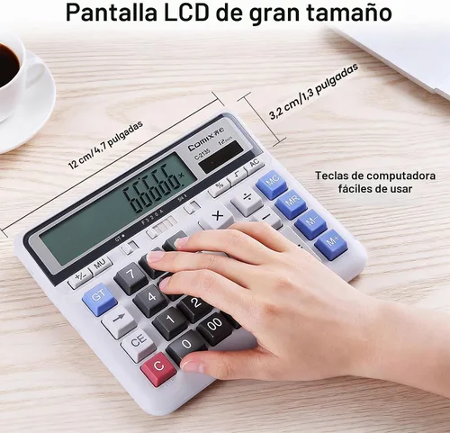 Vista 5 de Comix Calculadora de Escritorio Solar con Batería de Doble Alimentación con Pantalla LCD Grande de 12 Dígitos y Teclas de Computadora Grandes