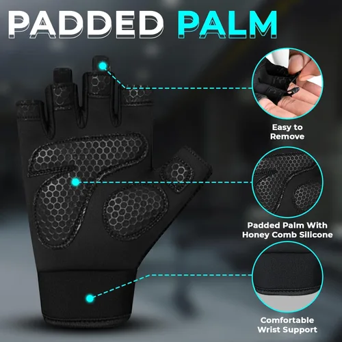 Vista 2 de Guantes de gimnasio transpirables para hombres y mujeres – Guantes de entrenamiento ligeros, antideslizantes con protección completa de la palma