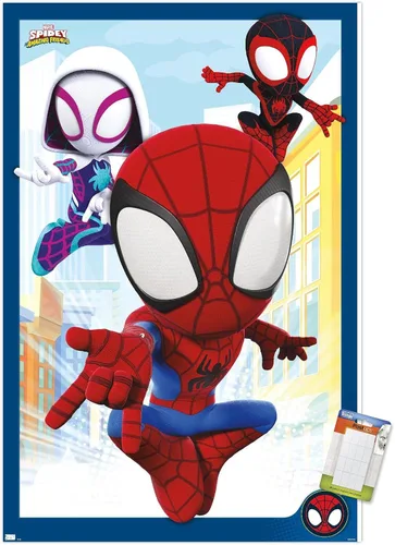 Vista 12 de Marvel Spidey and His Amazing Friends - Póster de pared grupal, 22.4 pulgadas de largo x 14.7 pulgadas de ancho, versión enmarcada de madera
