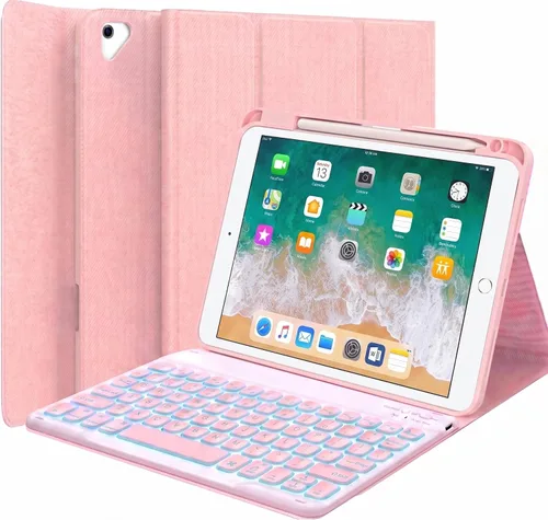 Vista 12 de Funda de teclado retroiluminada para iPad de 9.7 pulgadas 2018 (6ª generación) / iPad 2017 (5ª generación) / iPad Air 2/1, teclado inalámbrico Negro