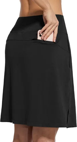 Vista 3 de BALEAF - Falda pantalón corta de 20 pulgadas de longitud hasta la rodilla, falda atlética, modesta, larga, casual, con bolsillo con cremallera