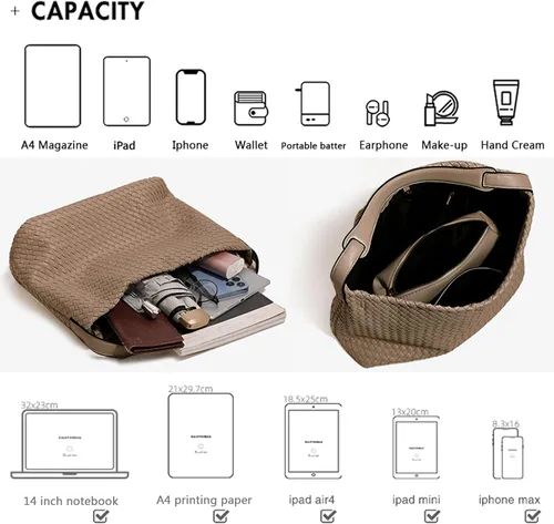 Vista 4 de JINMANXUE Bolso Boston para mujer, bolso tejido de cuero vegano, bolso de mensajero para mujer, bolso de hombro de moda, casual hobo