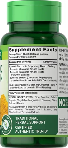 Vista 2 de Nature's Truth, Complejo de curcumina de cúrcuma más extracto de pimienta negra, 500 mg, 60