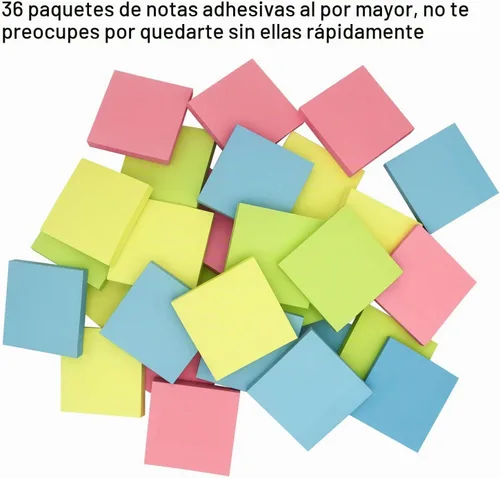 Vista 2 de Notas adhesivas de 3 x 3, notas autoadhesivas, 36 blocs, 100 hojas/bloc, calcomanías de colores surtidos, notas fáciles de publicar para estudio