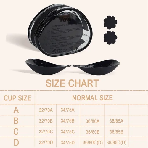 Vista 6 de Vavili Brasier adhesivo con efecto realce, brasier invisible, reutilizable, sin espalda y sin tirantes para mujer