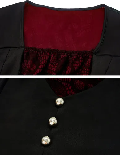 Vista 5 de Vestidos góticos para mujer, disfraces medievales renacentistas, talla grande, vestido de bruja vampiro, vestido de bruja de hadas steampunk