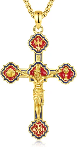 Vista 10 de EUDORA Medalla de plata de ley S925 con collar de San Patrono para mujeres A01-Saint Benedict Medalla