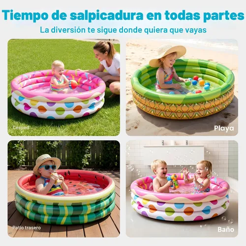 Vista 6 de Paquete de 3 piscinas inflables para niños de 45 x 10 pulgadas, sandía, piña y cupcakes para niños de temporada y diversión de temporada, piscina
