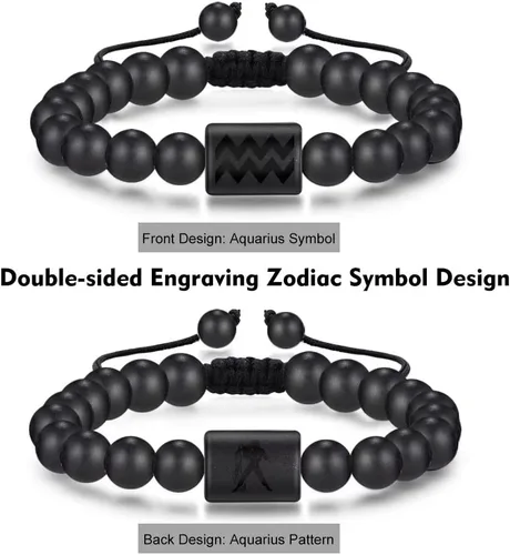 Vista 4 de Pulseras del zodiaco para hombres y mujeres, hechas a mano, ojo de tigre natural de 0.315in y piedra de ágata mate para hombre, pulseras