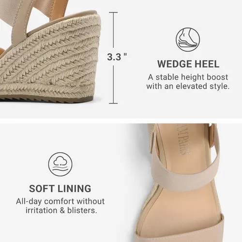 Vista 3 de DREAM PAIRS Alpargatas de punta abierta para mujer, sandalias de plataforma elegantes sin cordones con correa elástica en el tobillo