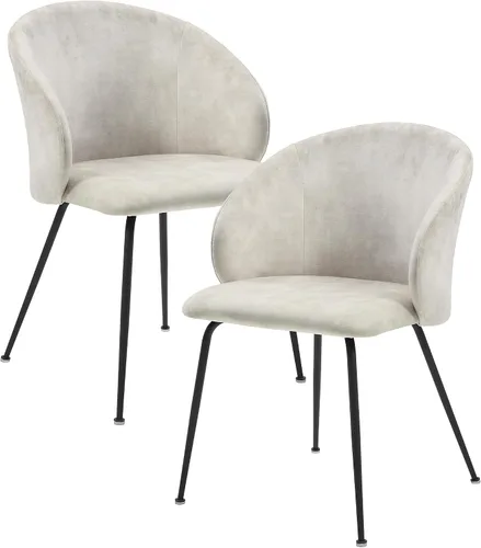 Vista 3 de Lexicon Juego de 2 sillas de comedor, modernas sillas de cocina y comedor, asiento acolchado tapizado de terciopelo, respaldo redondo, sin brazos
