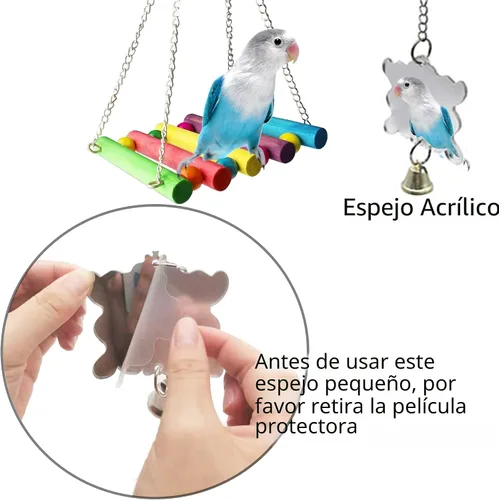 Vista 4 de 8 piezas de juguetes para pájaros y cacatúas, accesorios de jaula de loros, juguete de madera para masticar, perca para periquitos, conures, pájaros