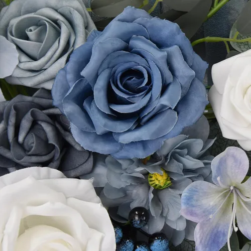 Vista 6 de Ting's time Juego de flores para arco de boda con cortinas (paquete de 4), 2 guirnaldas florales azul polvoriento y 2 cortinas de tela