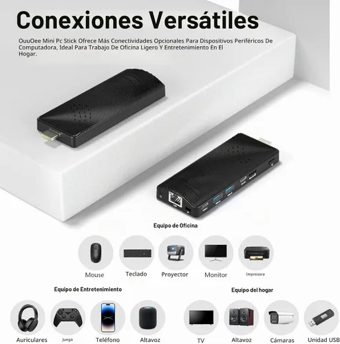 Vista 5 de Mini PC Stick Sin Ventilador, Celeron J4105, 8 GB de RAM 128 GB de Almacenamiento, Micro Computadora Stick Soporta 4K 60HZ HDMI, USB PD3.0, Gigabit