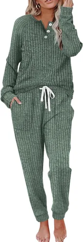 Vista 89 de Wiholl - Conjuntos de dos piezas para mujer: ropa cómoda con sudadera abotonada y pantalones deportivos con bolsillos