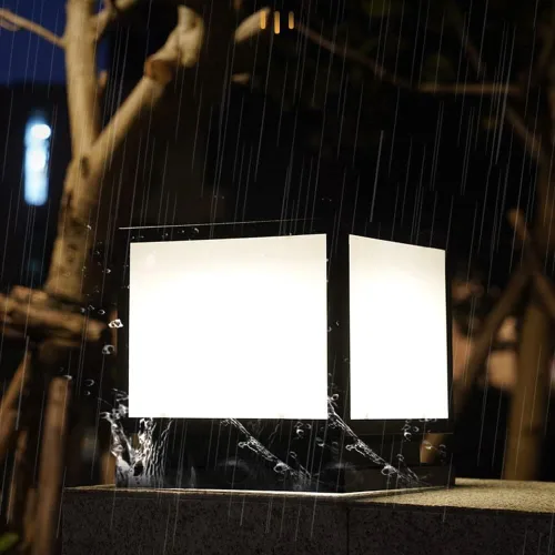 Vista 6 de Luces de poste al aire libre, luz solar de pilar IP55 para exteriores, impermeable, luz de pared cuadrada de metal, luz de poste de puerta de metal