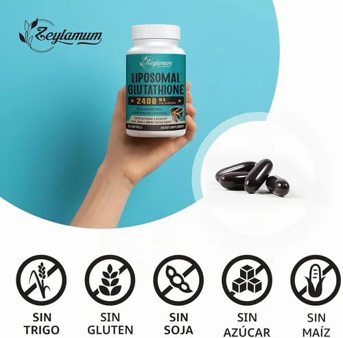 Vista 7 de Zeylamum Cápsulas blandas de glutatión liposomal de 2400 MG, absorción máxima, forma activa reducida de L-glutatión (GSH), con ácido hialurónico